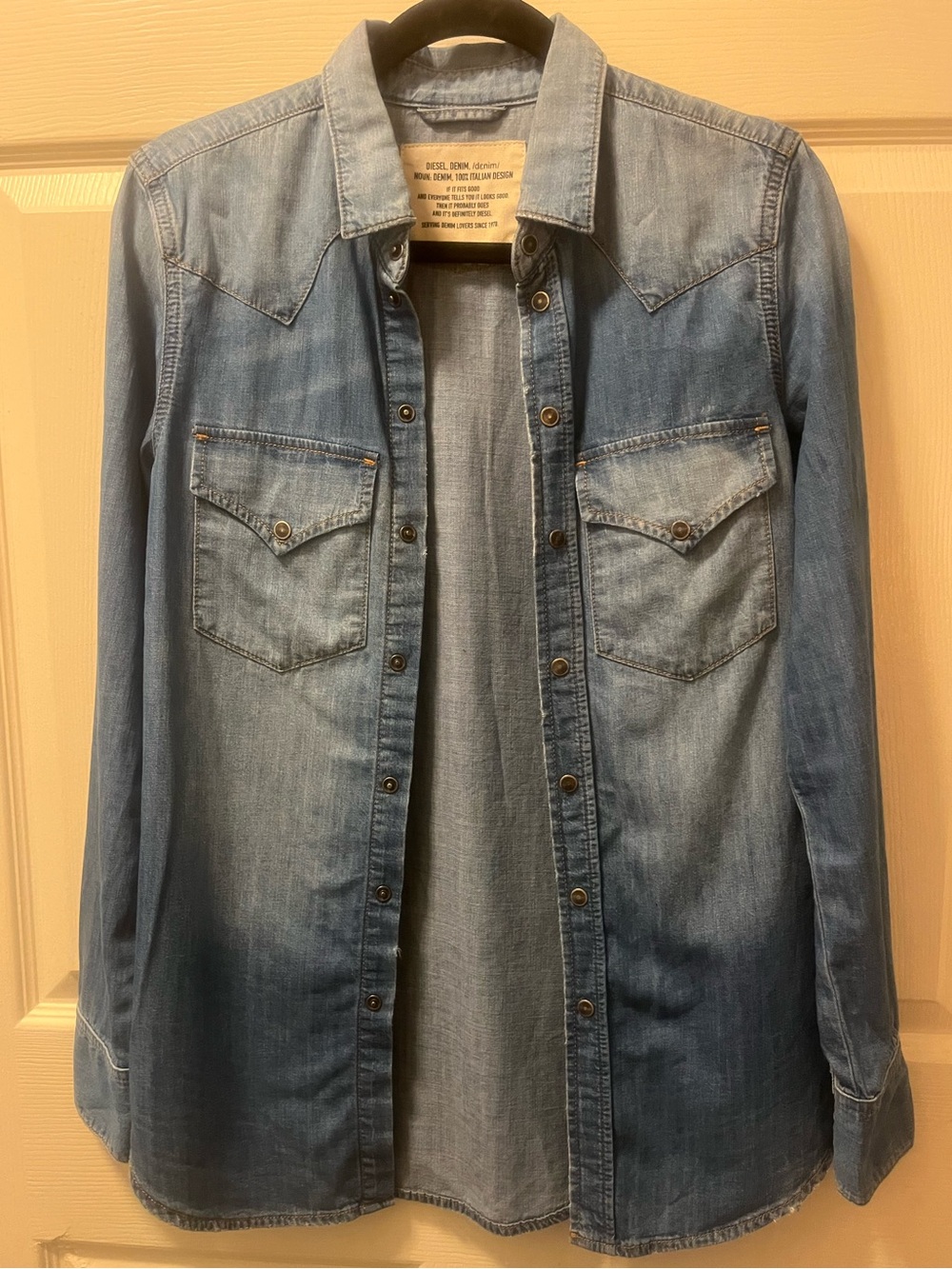 Diesel Womens Sm Chambray Denim Western Snap Front Shirt Blue Italian classic